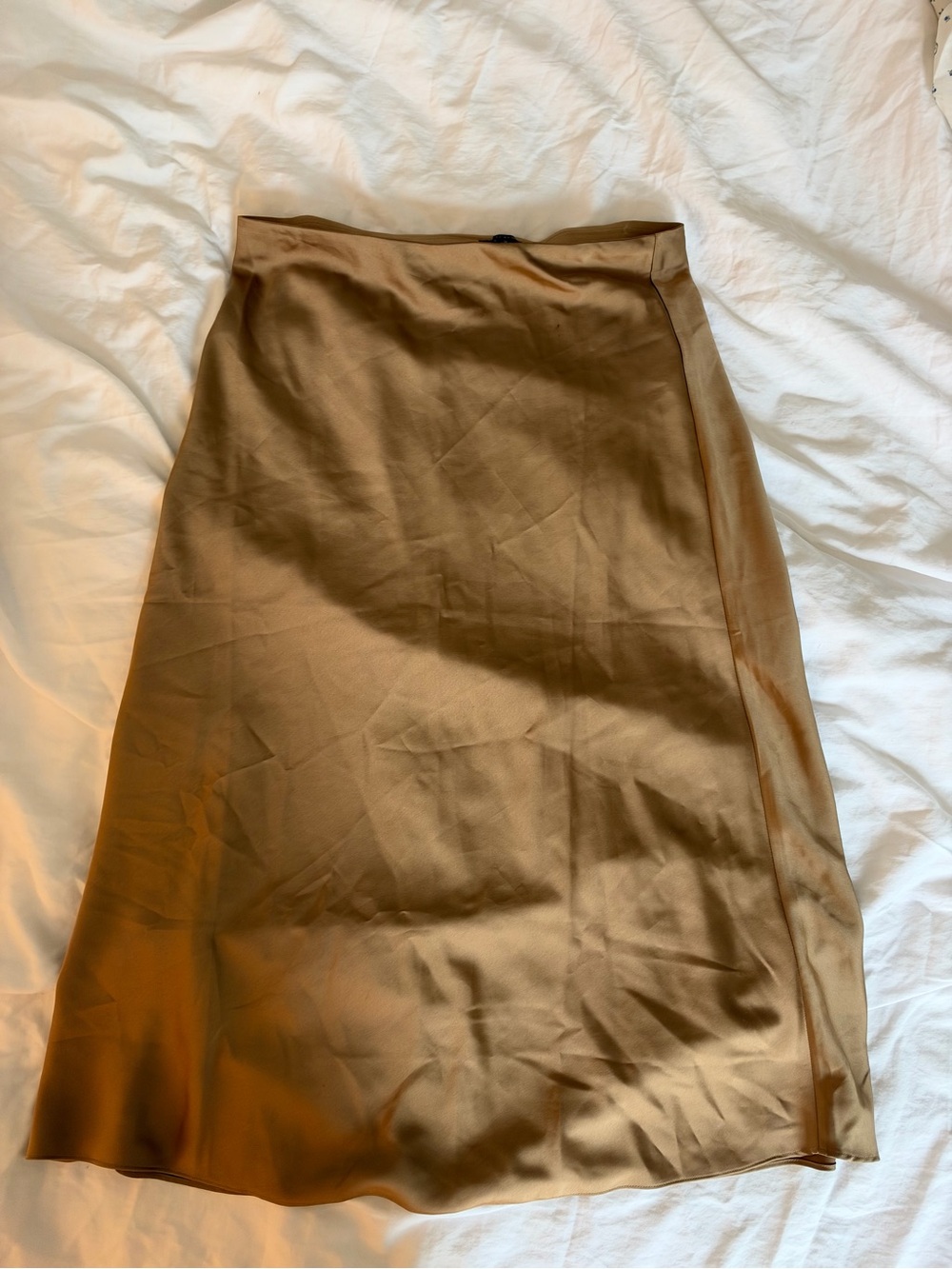 J. Crew Satin Midi Slip Skirt in Camel